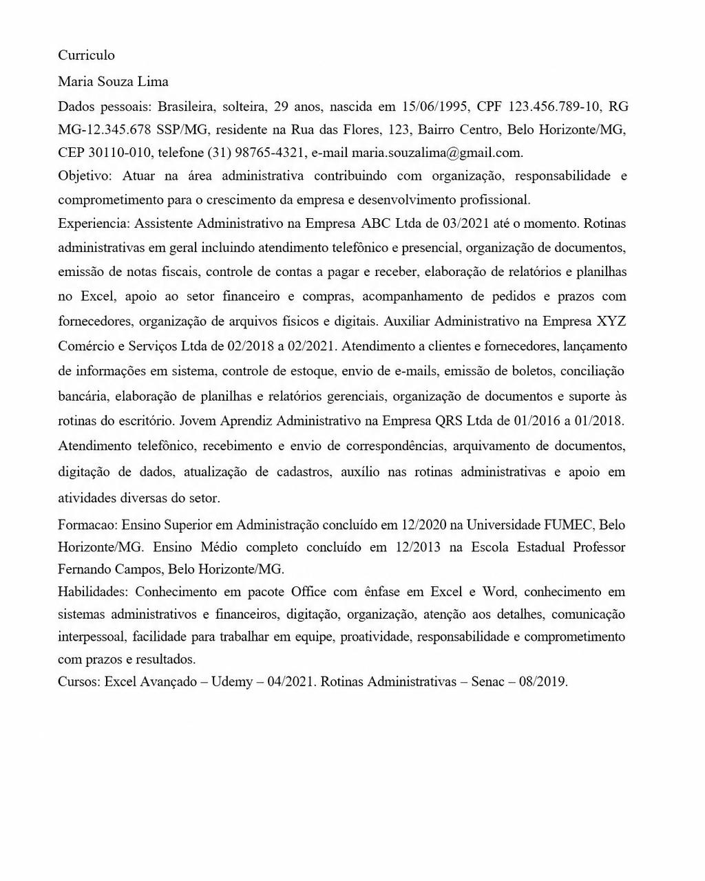 Currículo desorganizado, com formatação confusa